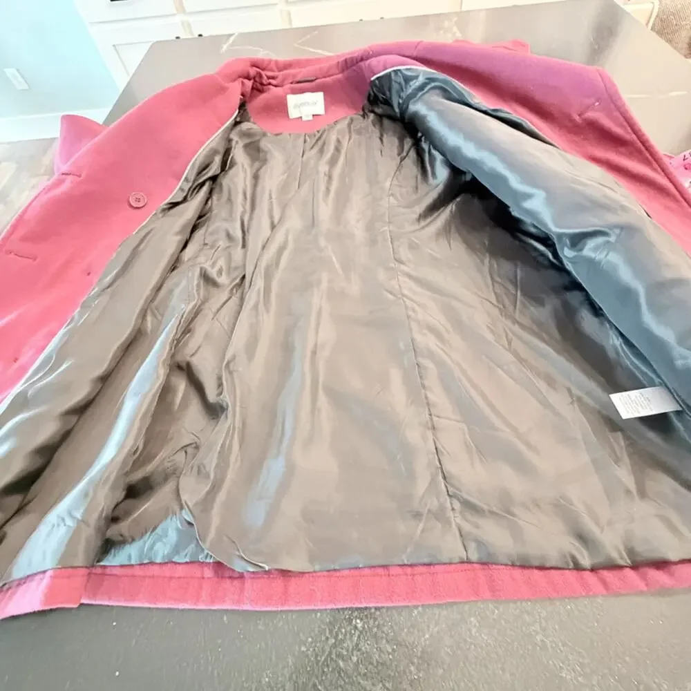 Burgundy Double Breasted Coat Plus Size 26/28 Pleather Trim